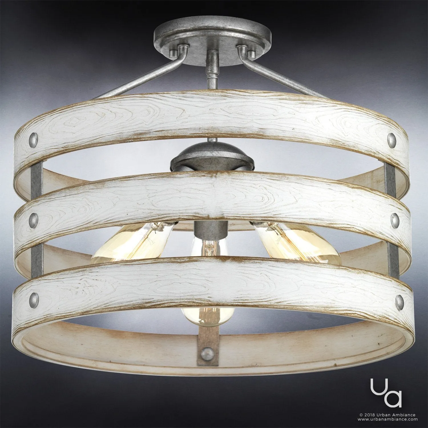 UHP2471 Modern Farmhouse Chandelier / Ceiling Fixture, 13-1/2"H x 17"W, Galvanized Steel, Adelaide Collection
