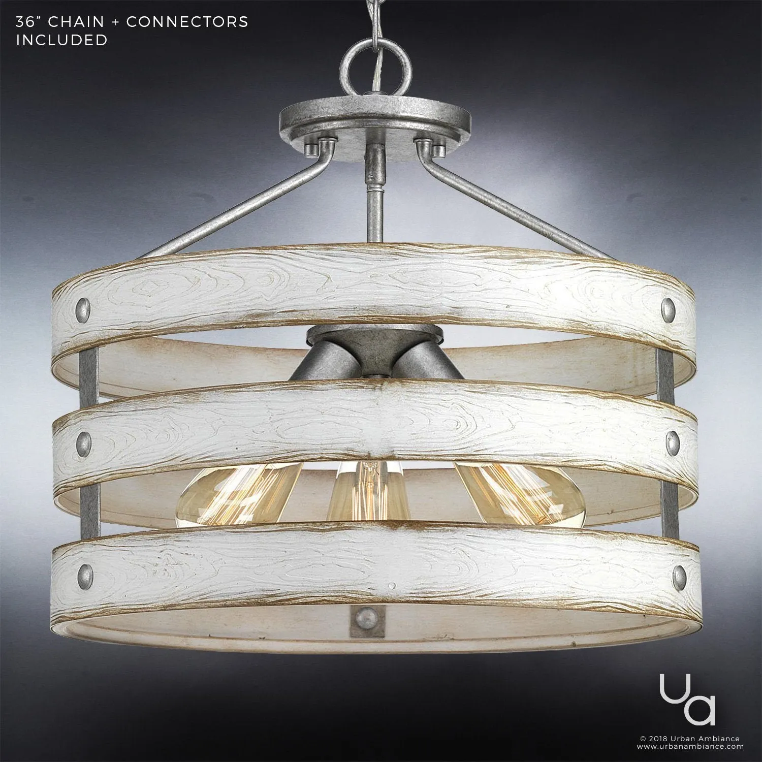 UHP2471 Modern Farmhouse Chandelier / Ceiling Fixture, 13-1/2"H x 17"W, Galvanized Steel, Adelaide Collection