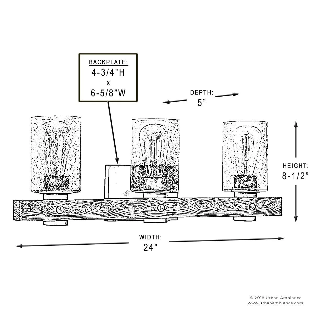 UHP2484 Modern Farmhouse Bath Fixture, 8-1/2"H x 24"W, Charcoal Finish, Adelaide Collection
