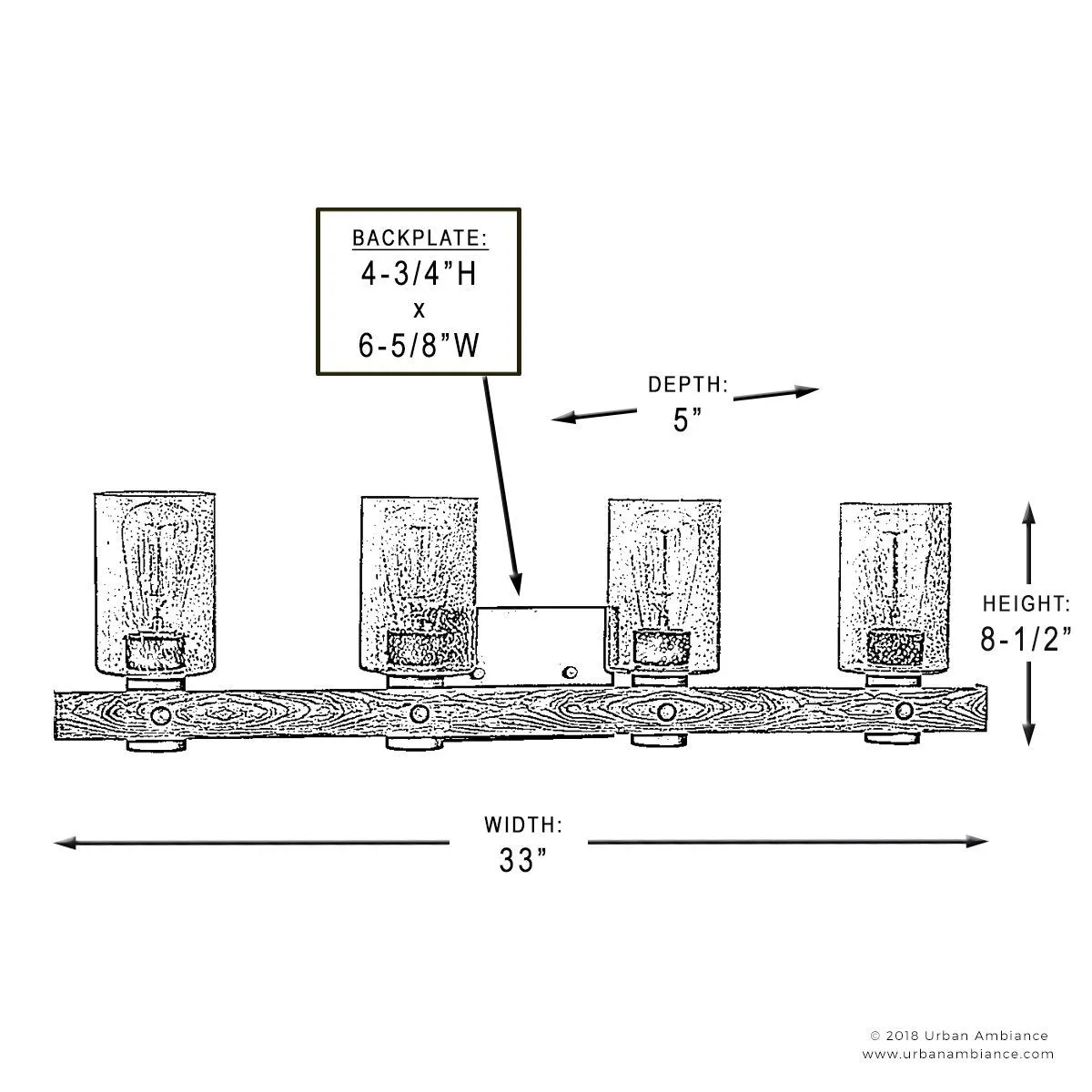 UHP2486 Modern Farmhouse Bath Fixture, 8-1/2"H x 32-7/8"W, Charcoal Finish, Adelaide Collection