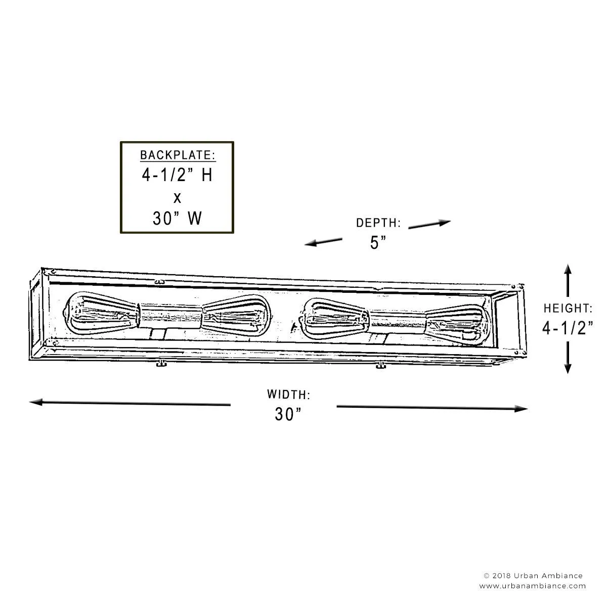 UHP2752 Luxe Industrial Electric Bath Fixture, 4-1/2"H x 30"W, Stainless Steel Finish, Messina Collection