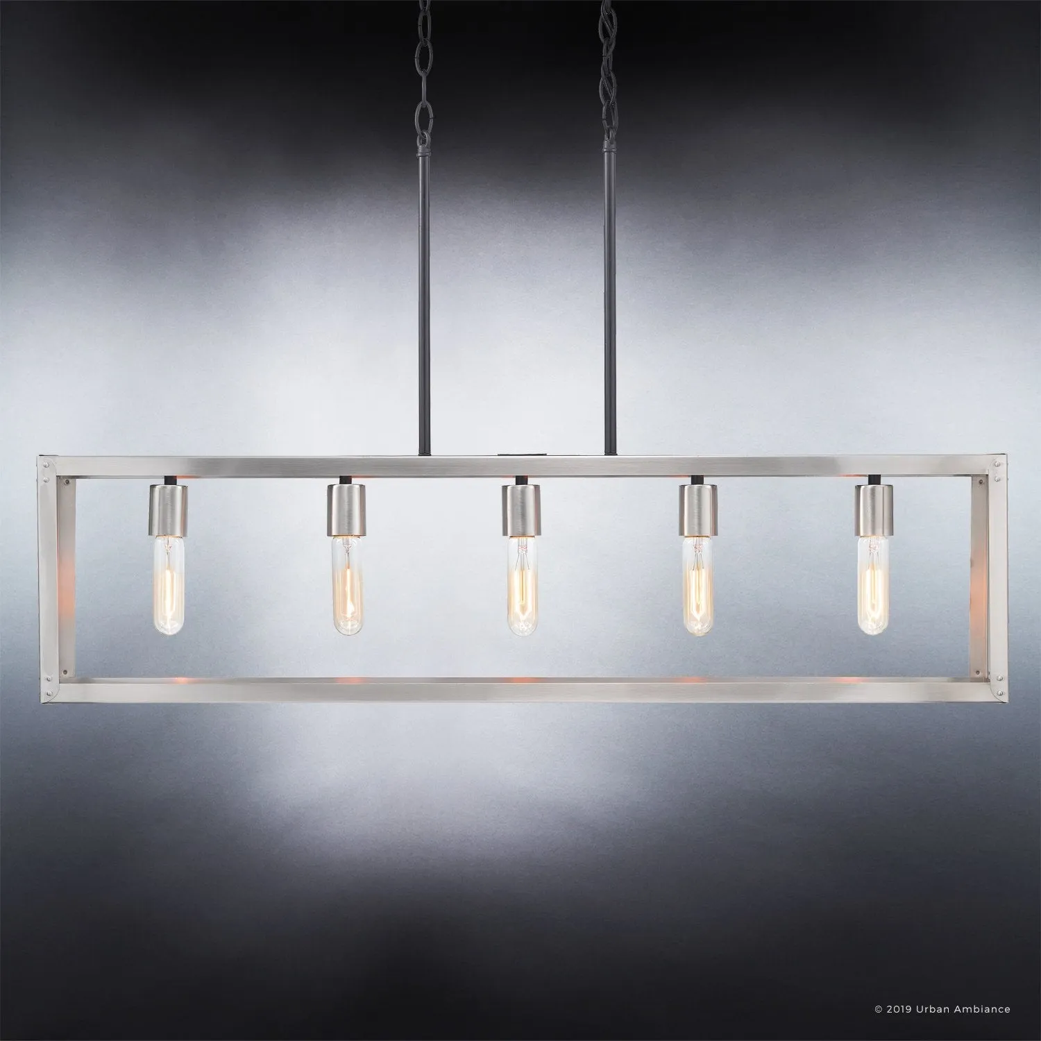 UHP2754 Modern Farmhouse Farmhouse Chandelier, 9-3/4" x 38", Stainless Steel Finish, Messina Collection