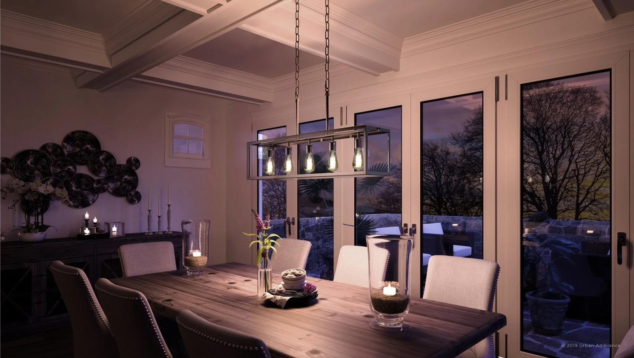 UHP2754 Modern Farmhouse Farmhouse Chandelier, 9-3/4" x 38", Stainless Steel Finish, Messina Collection