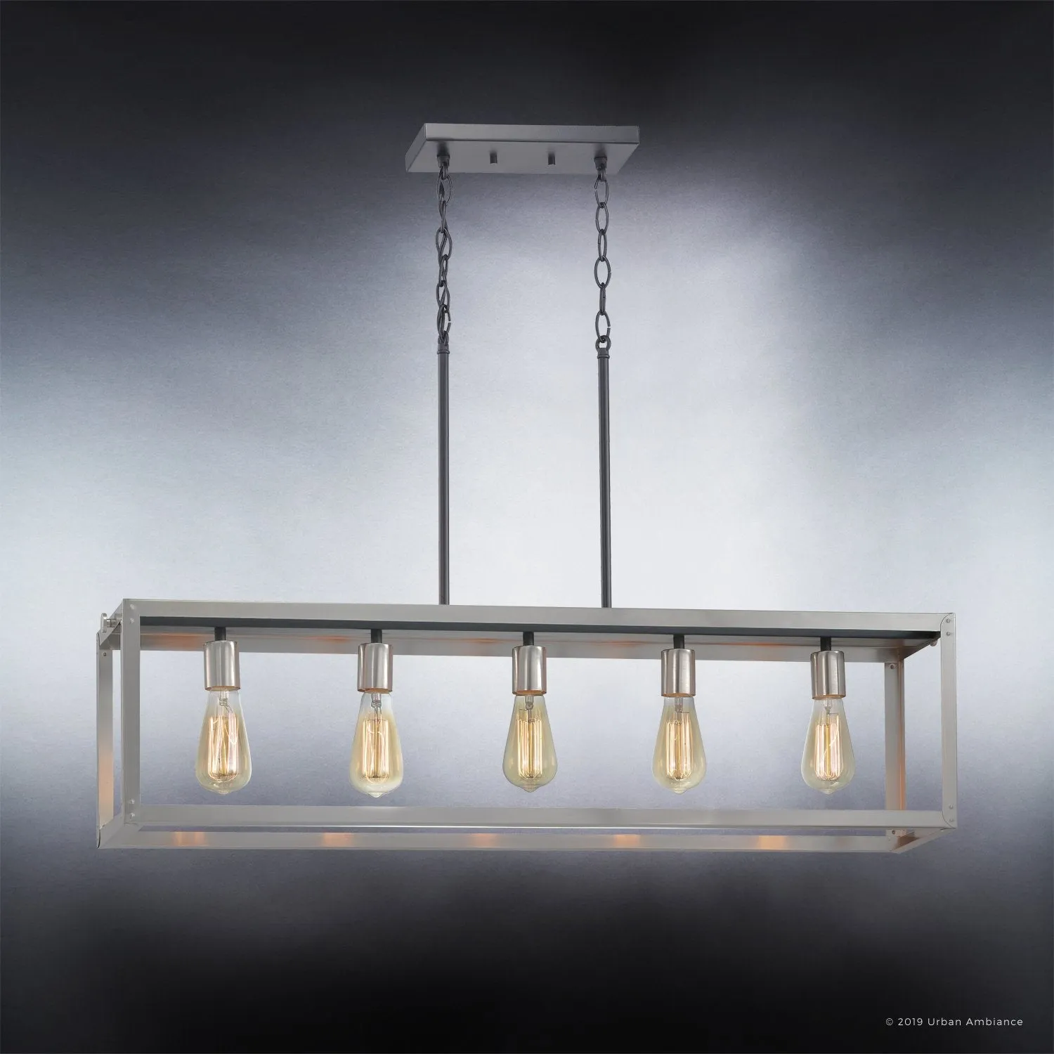 UHP2754 Modern Farmhouse Farmhouse Chandelier, 9-3/4" x 38", Stainless Steel Finish, Messina Collection