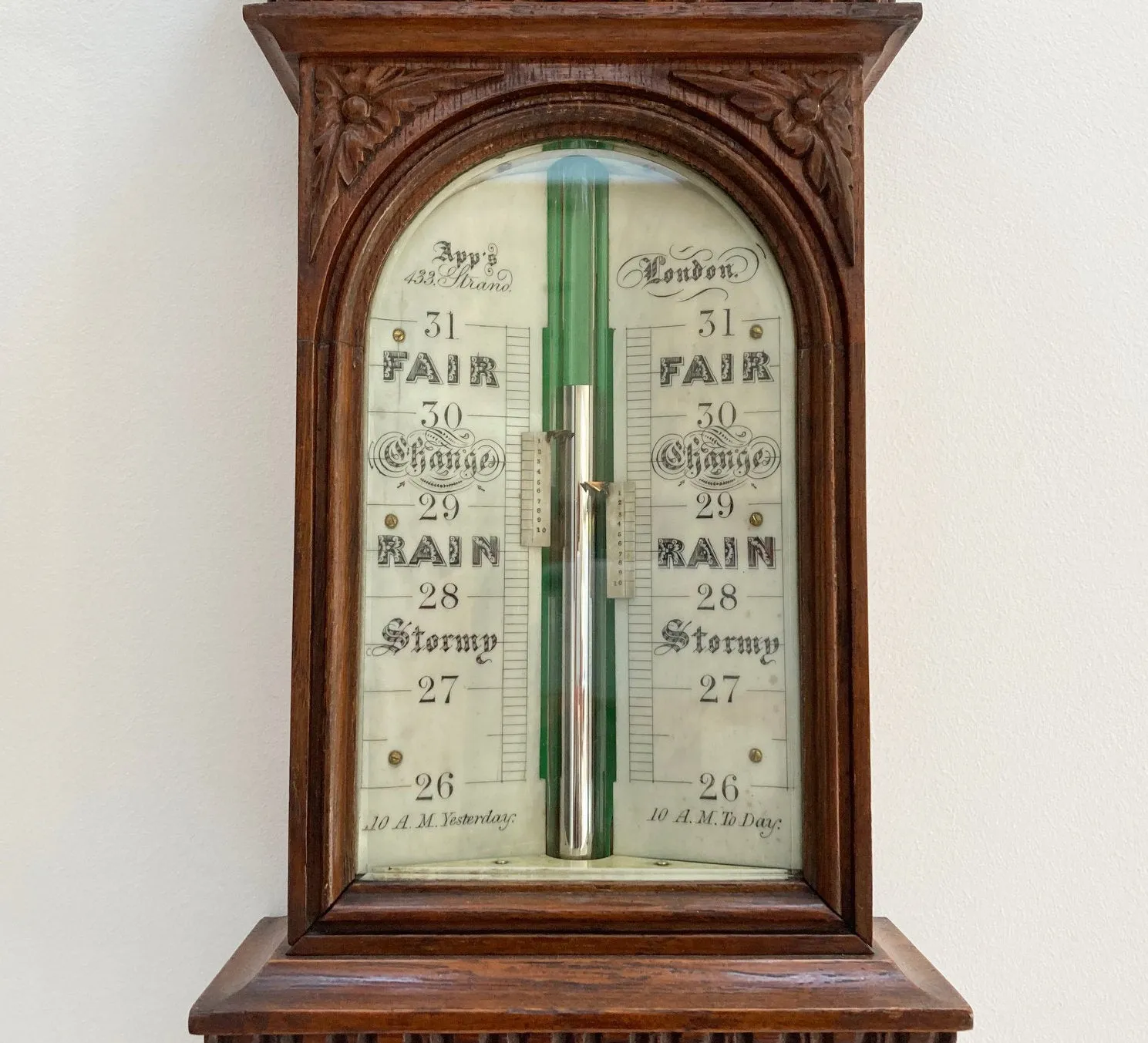 Victorian Golden Oak Stick Barometer by Alfred Apps 433 The Strand London