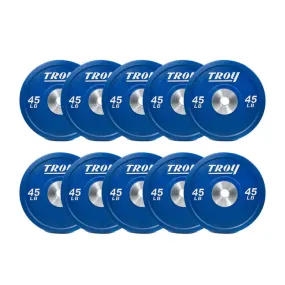 VTX 450 lbs Colored Competition Style Premium Rubber Bumper Plates Set (10 x 45 lbs)