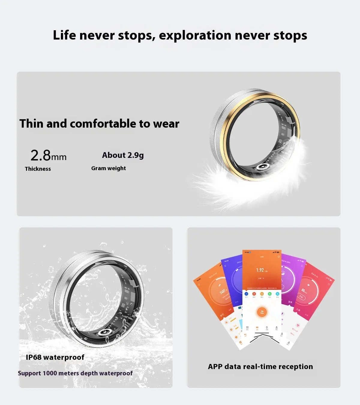 Waterproof Smart Ring: Heart Rate Sleep Blood Oxygen Monitoring|Multi Sports Modes