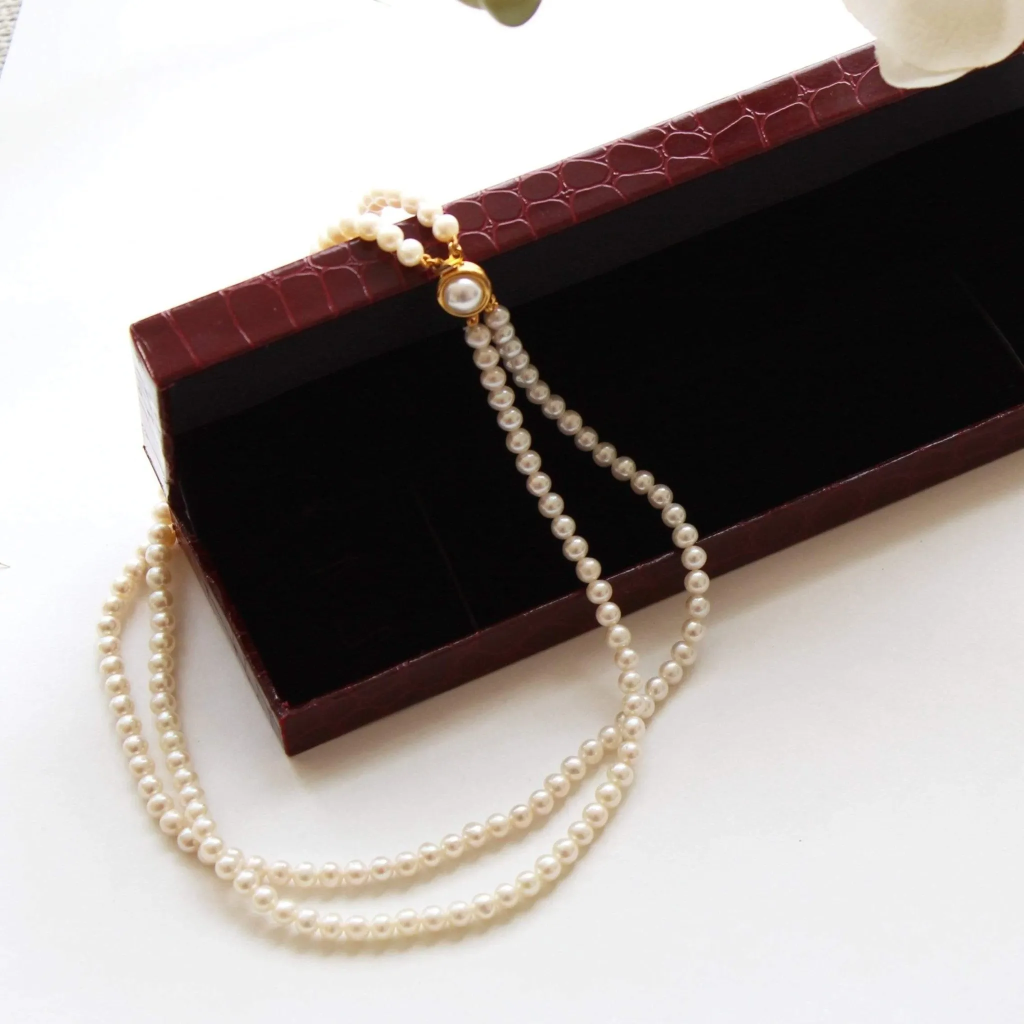 Wholesale 5mm Natural Fresh Water Cultured Pearl Necklace (Double Strand) - Pack of 5